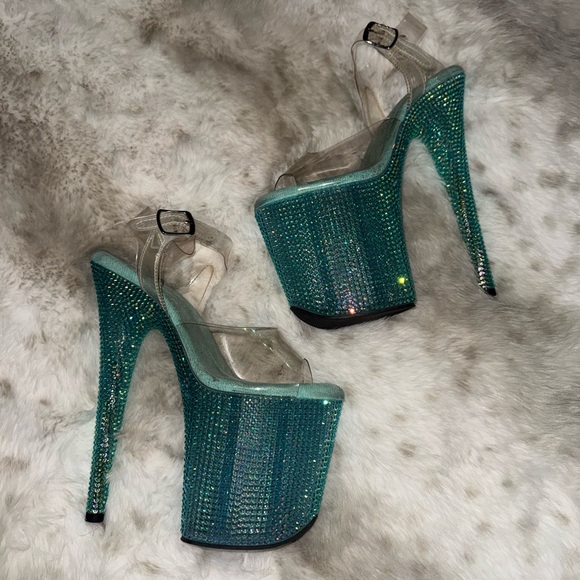 Shoes - Blue Pleaser Rhinestone Platform Heels